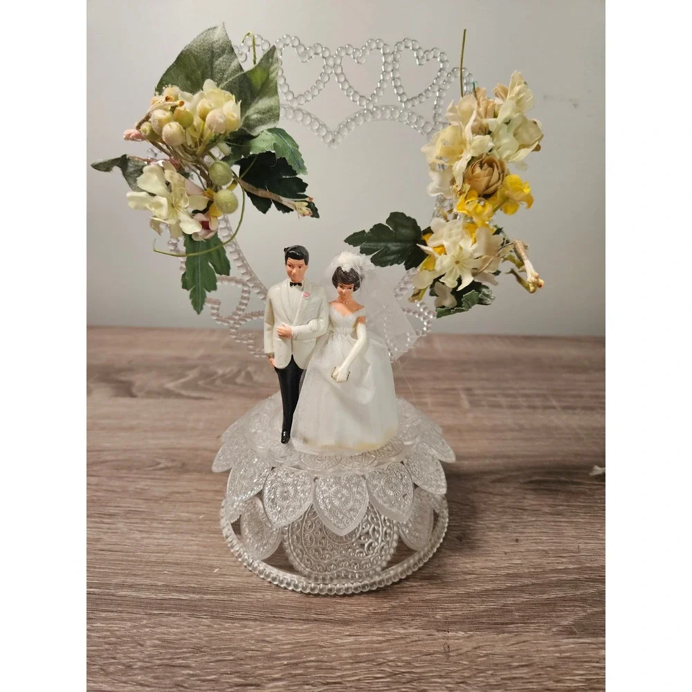 Vintage Wedding Cake Topper Lot 4pc Wilton Bride Groom Retro Lace Floral 1993